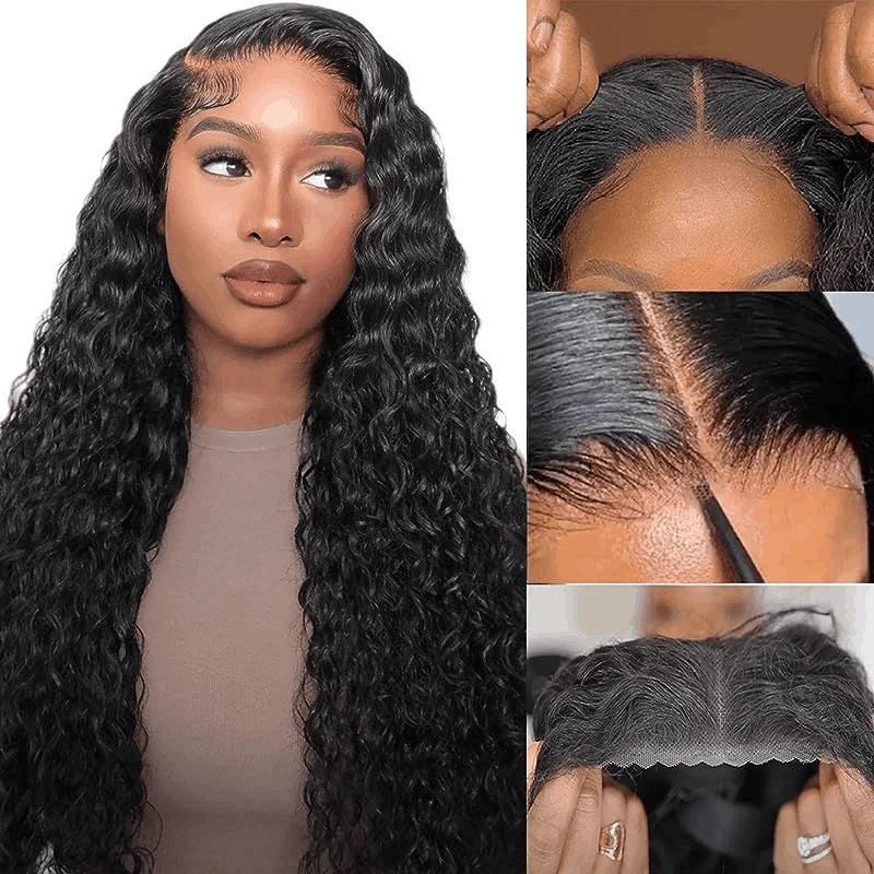 QVR Pre-cut Gluless 4×6 HD Lace Closure Wig Human Hair Wigs Water Wave Wear&Go Wig 14 180% 4×6 Pre-cut HD Lace