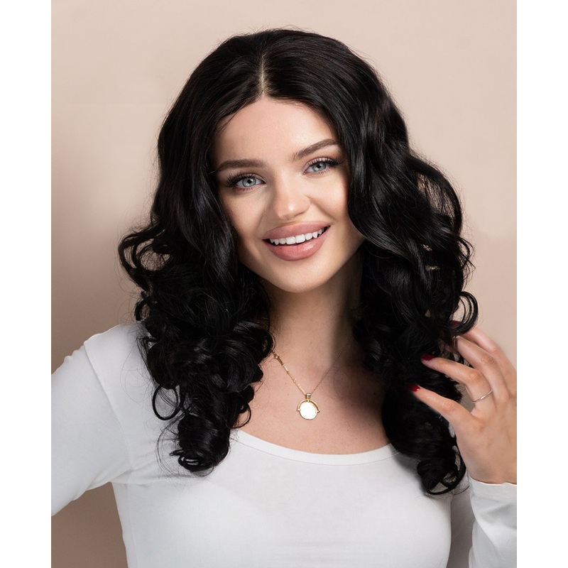 bouncy curls human wig – 18″ natural black.