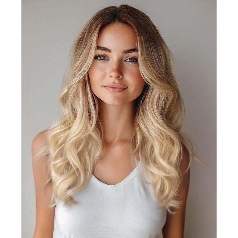 invisible clip-in hair extensions dirty blonde rootmelt. 14″ Classic