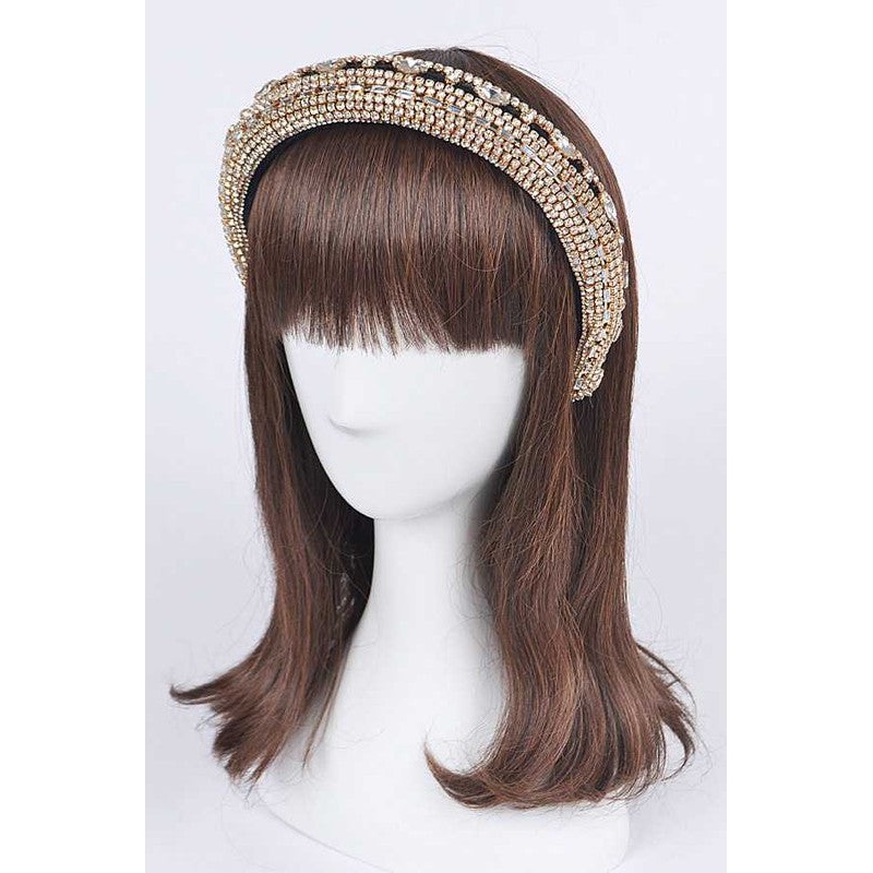 Puffy Rhinestone Statement Headband Gold O/S