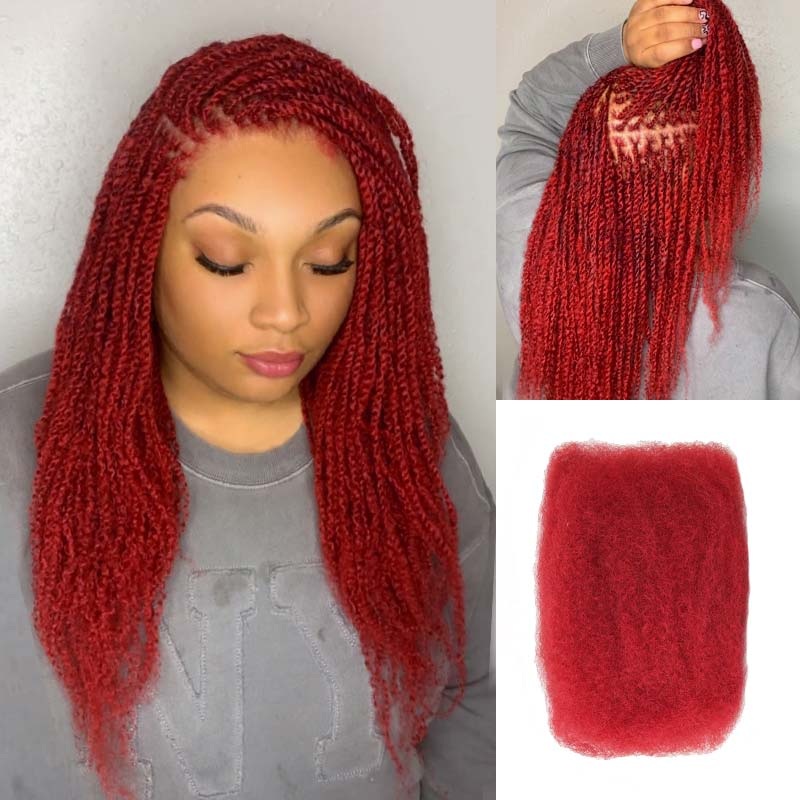 QVR Upgrade Red Color Afro kinky Bulk Hair Extensions For Braiding Dreadlock Human Hair Red 3 Packs (Full Head) 10”