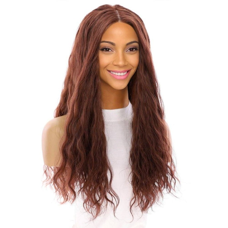26″ Ponytail Silk Top Wig Auburn Wavy Zig Zag Lace Front