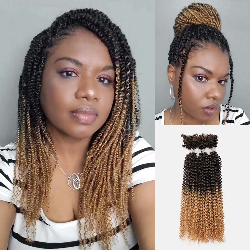 QVR Ombre T2/27 Afro Kinky V Bulk for Kinky Twist Crochet Braiding Hair Ombre #T2/27 3 Packs (Full Head) 10”