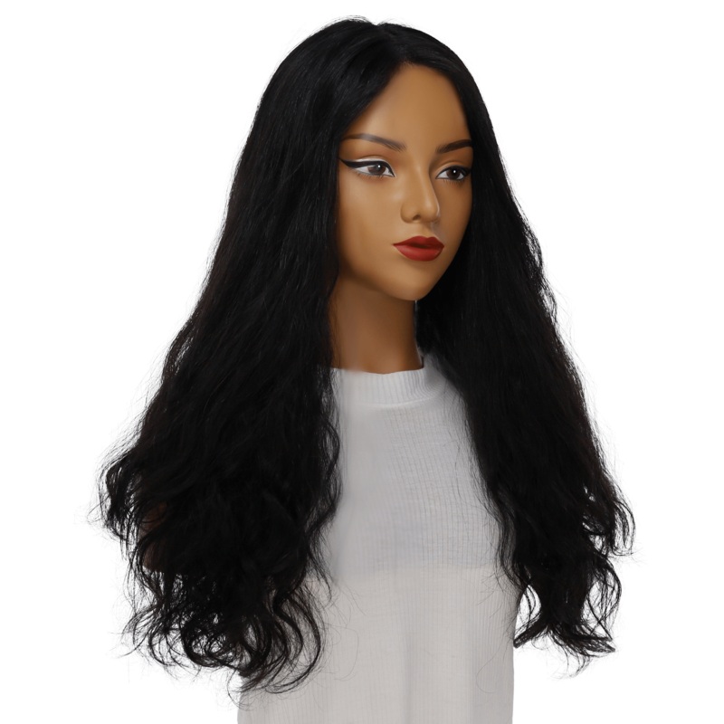 26″ Ponytail Silk Top Wig Jet Black Wavy Zig Zag Lace Front