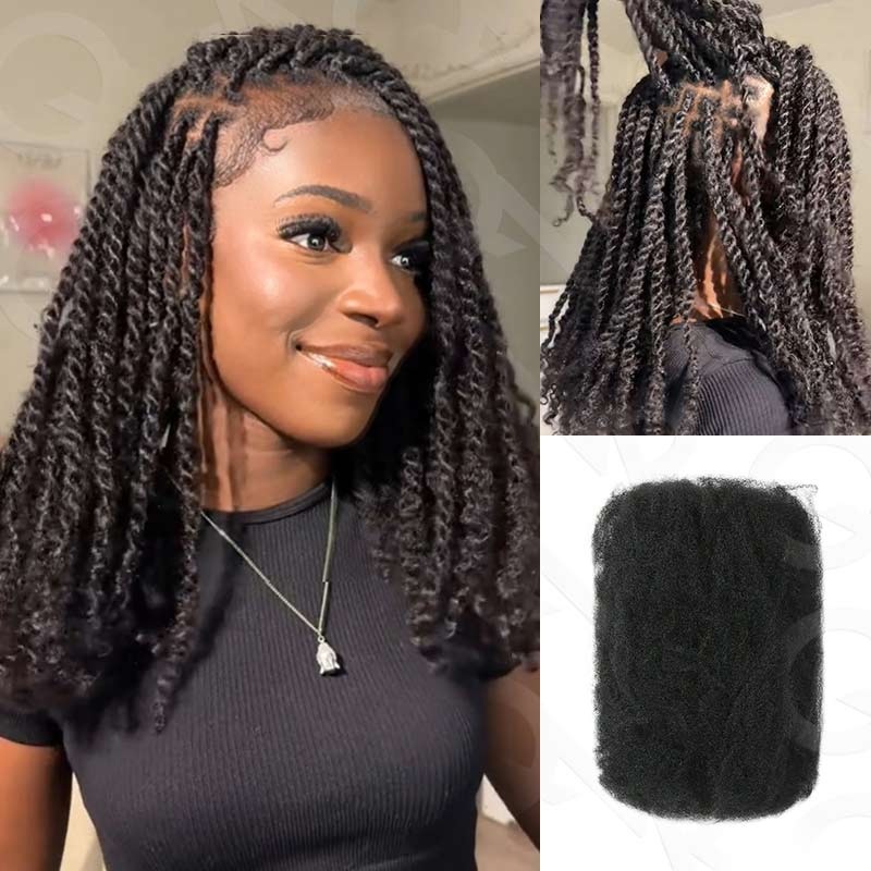 QUICK SHIP|Natural Black Afro kinky Bulk Human Hair Extensions #Natural Black 3 Packs (Full Head) 10”